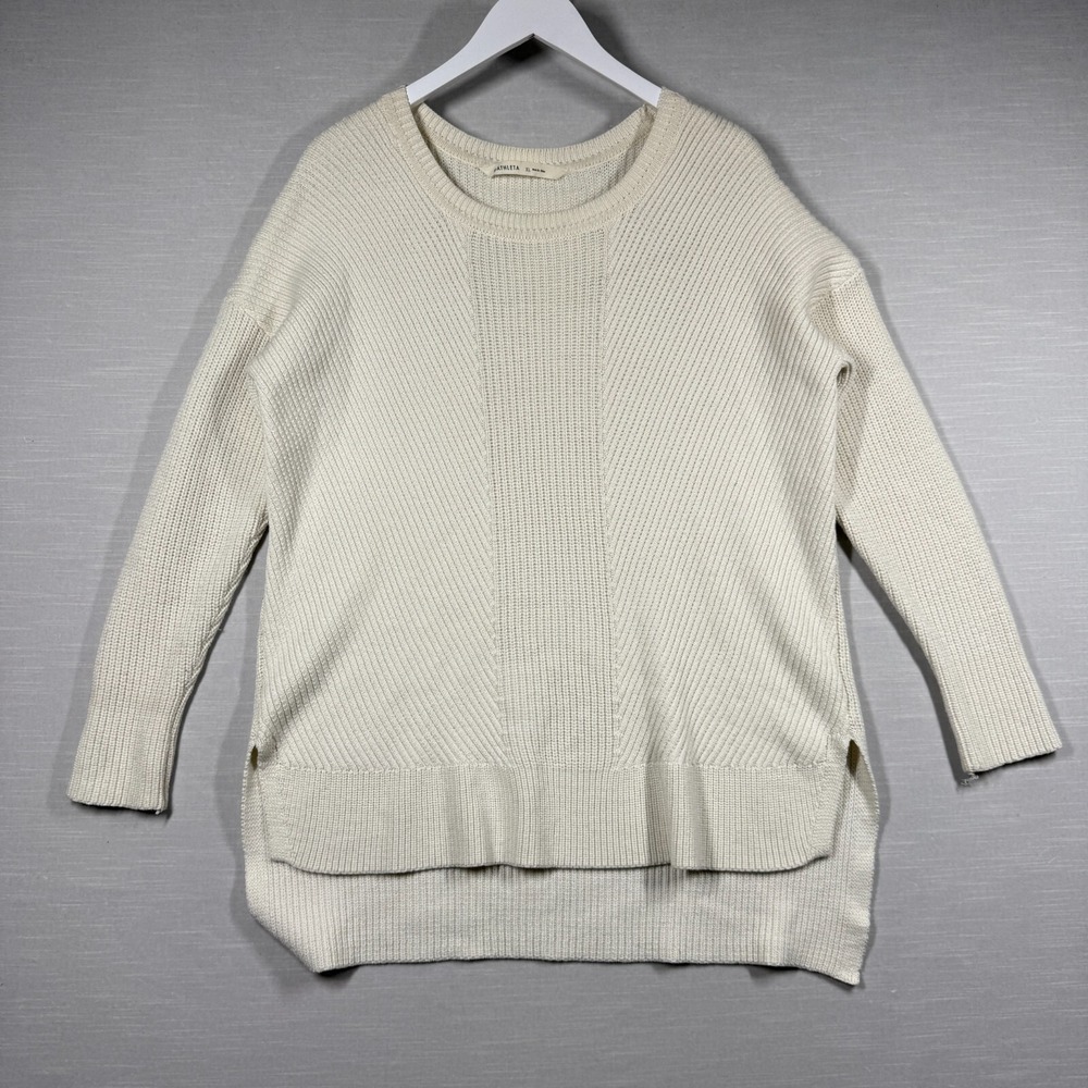 Athleta Sweater Womens XL Ivory White Ribbed Classic Casual Knit Merino Wool